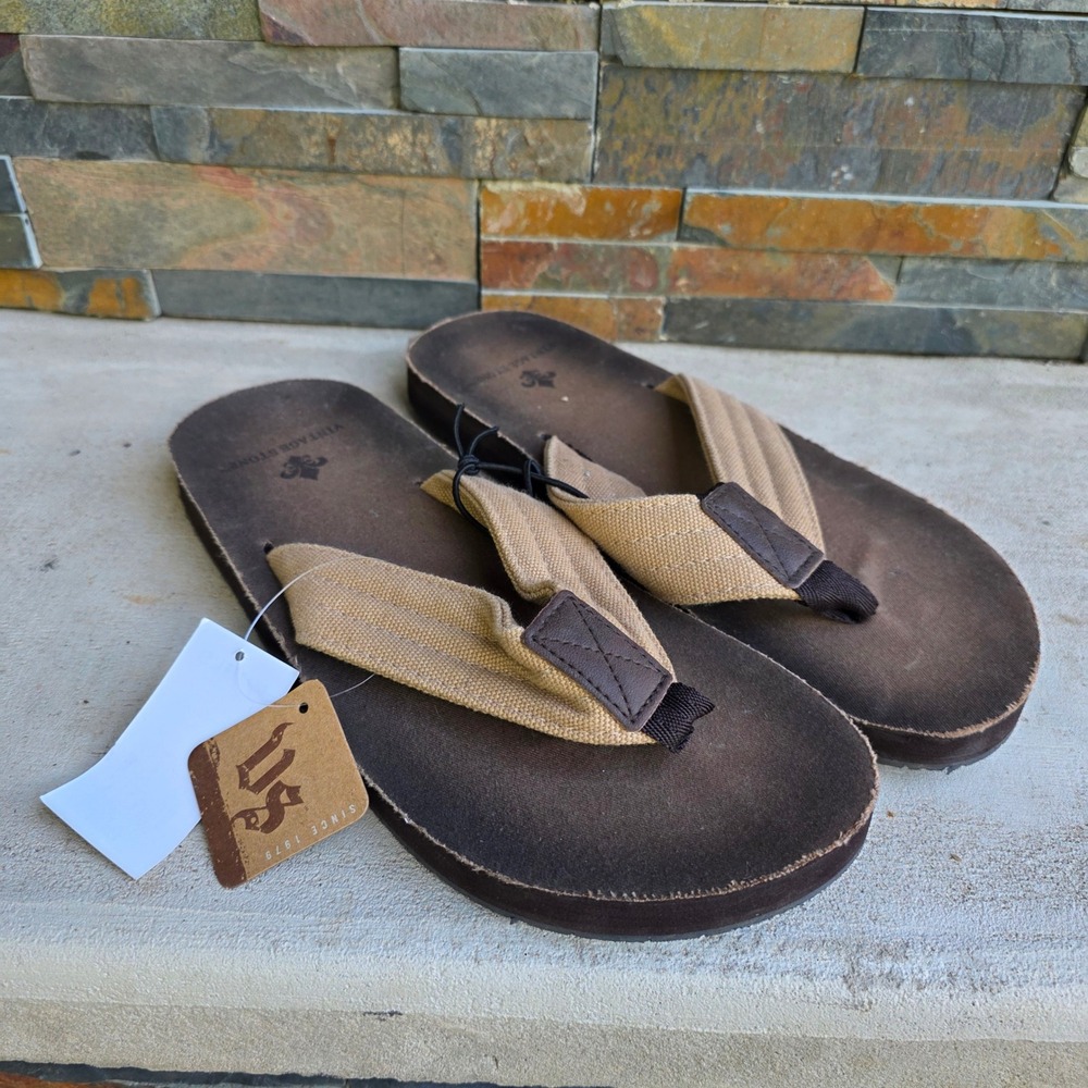 Vintage Stone Flip Flops Mens Medium 8/9 Brown NEW Canvas Thong Sandals